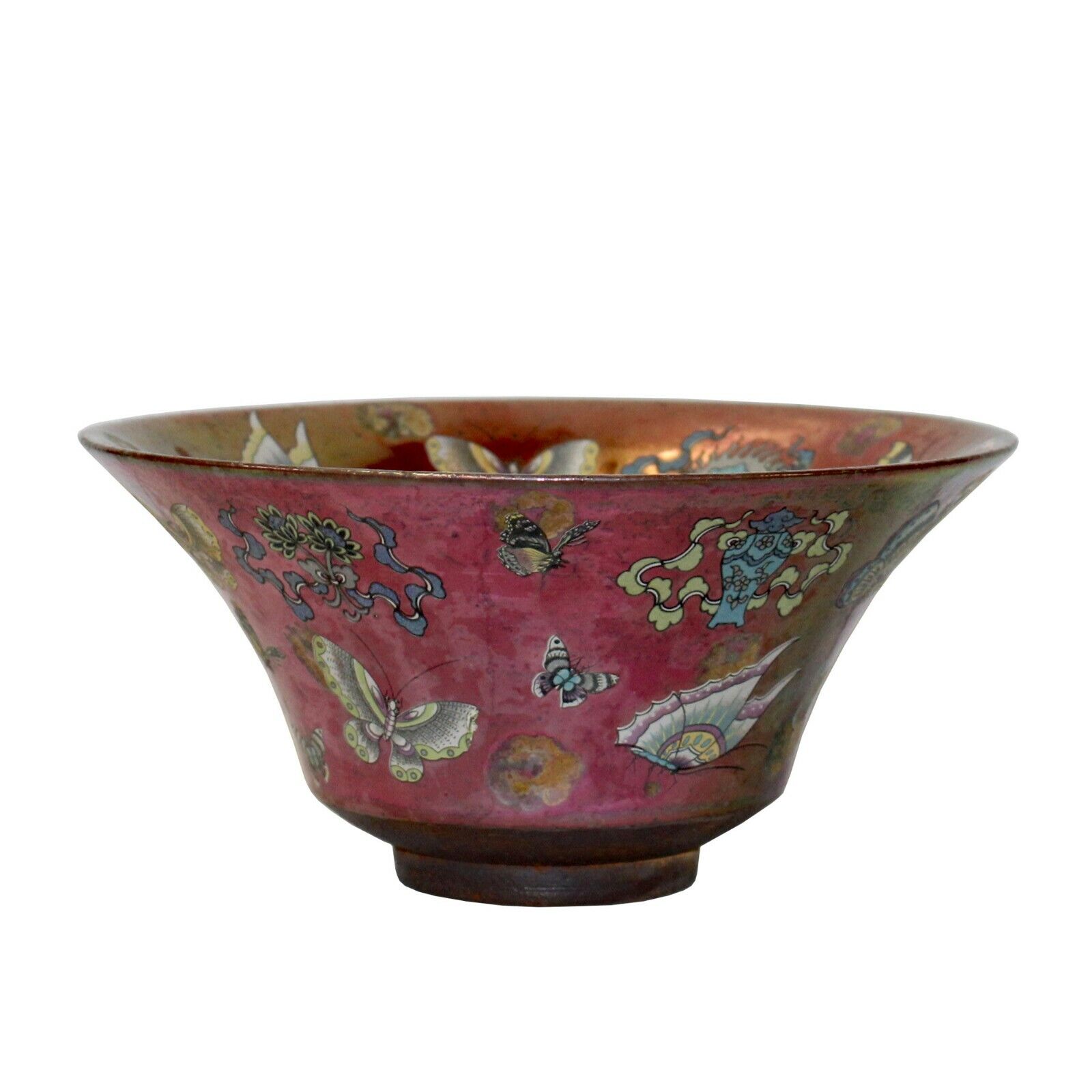 Chinese Handmade Metallic Pink Butterflies Ceramic Accent Bowl ws797S Chinese Handmade Metallic Pink Butterflies Ceramic Accent Bowl ws797S