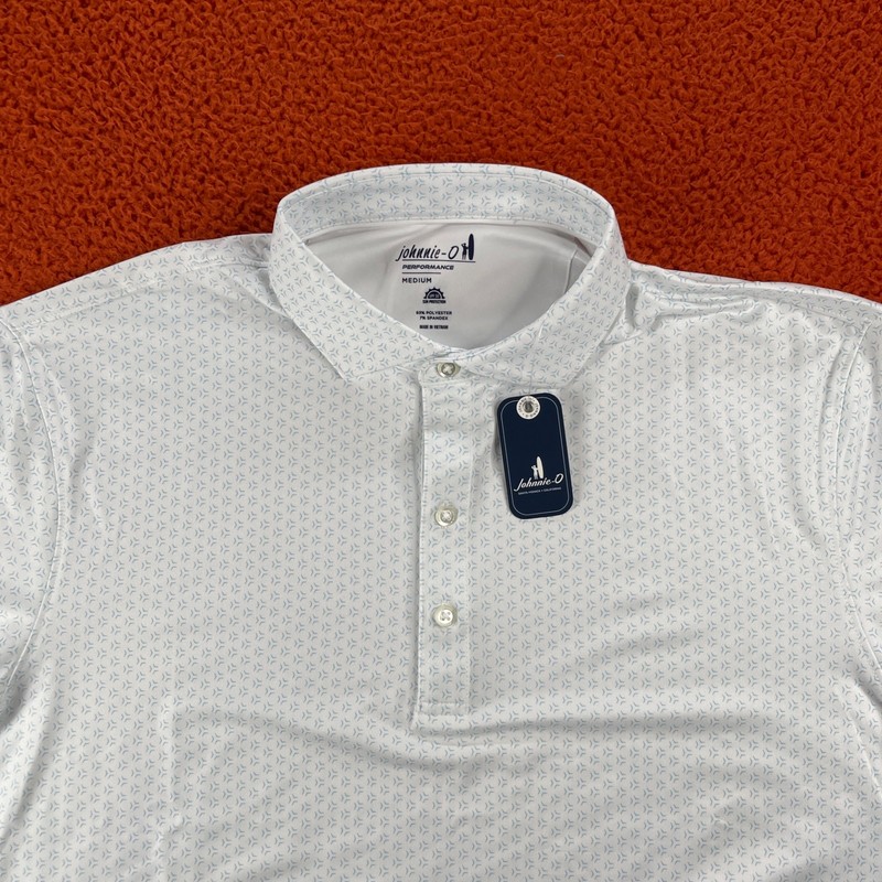 JOHNNIE-O Mens MEDIUM Bridger Permafrost White Surf Golf Polo Performance