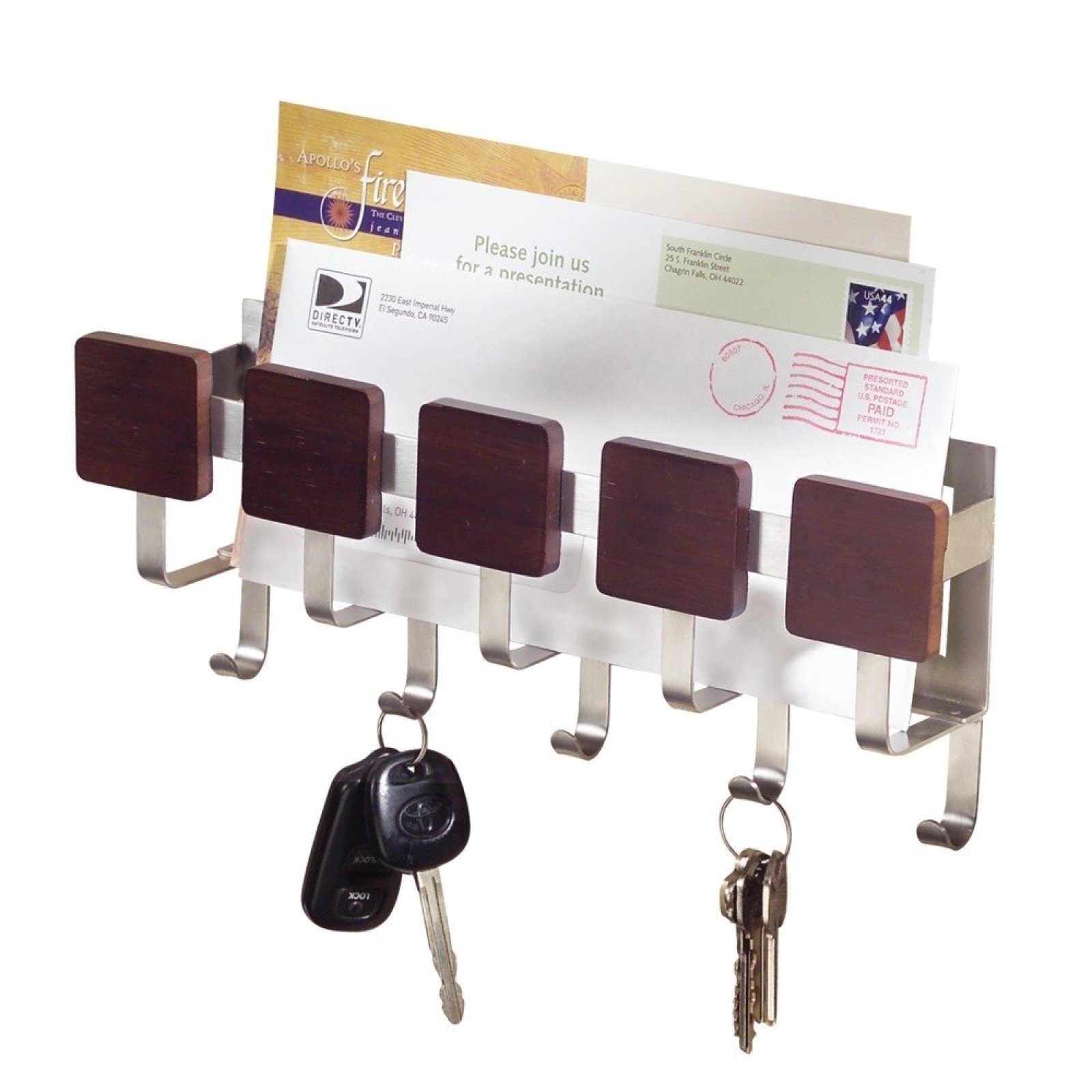 Stainless Steel Mail Key Rack Letter Holder Wall Mount Hook Hanger Organizer New