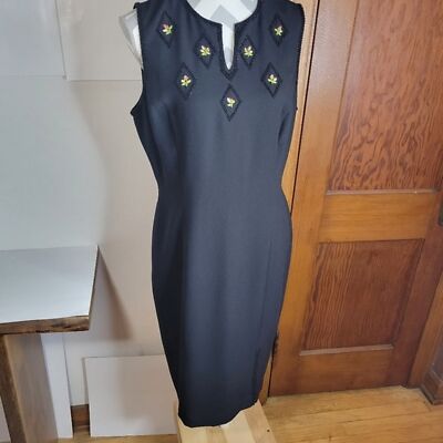 NWT Womans Donna Morgan Beaded Black Sleeveless Dress Ditzy flowers Size 14