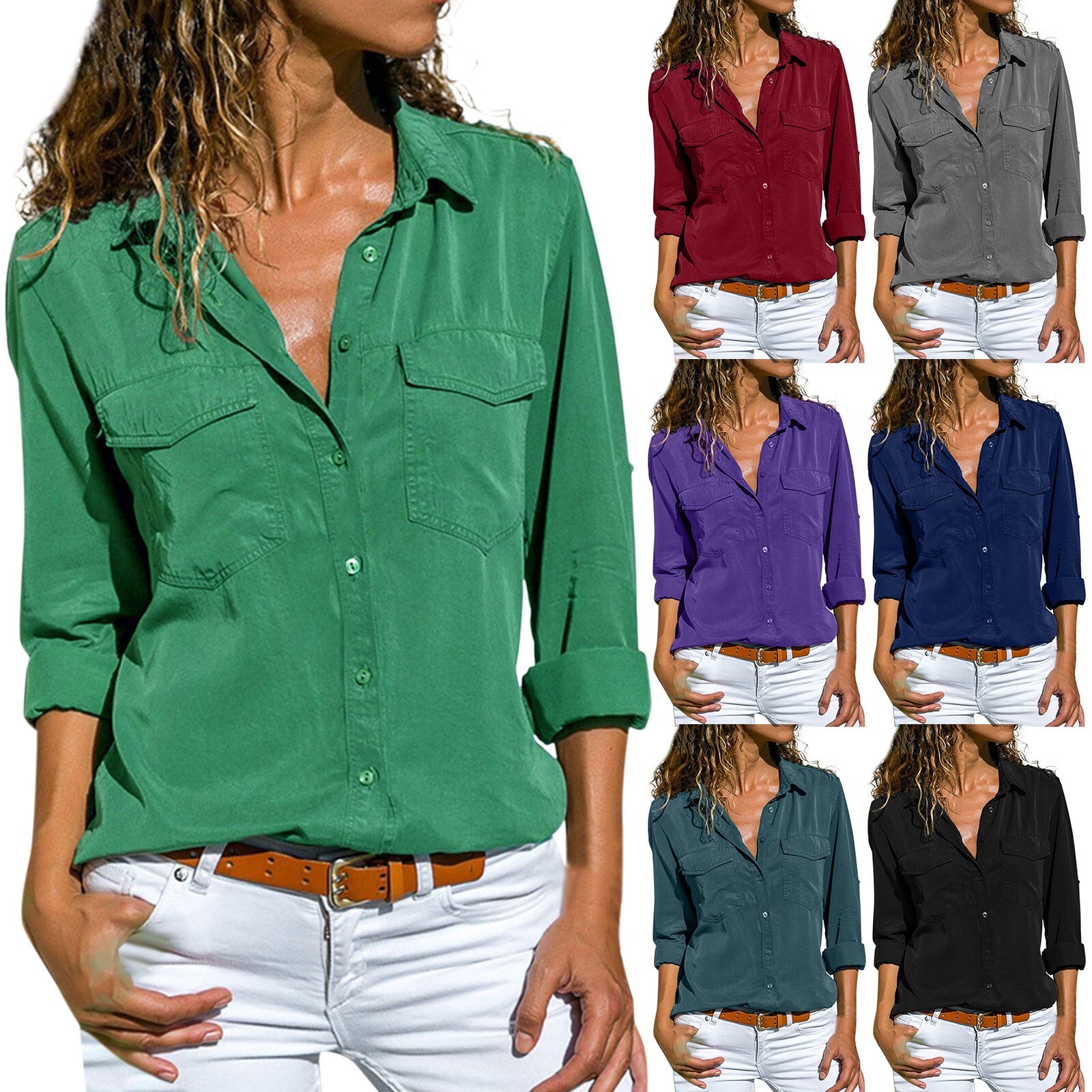 Long Sleeve Roll Up Boyfriend Style Ladies Flannel Shirts