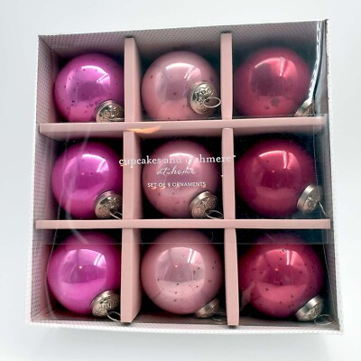Kugel Style Christmas Ornaments Pink Magenta Cranberry Glass Baubles Set Of 9