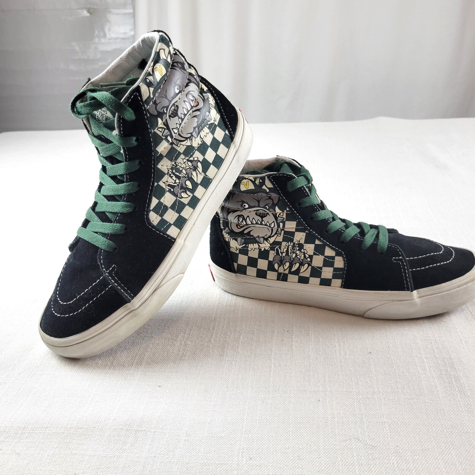 VANS Mens Green White Checkerboard BullDog SK8-Hi HighTop VANS Mens Green White Checkerboard BullDog SK8-Hi HighTop