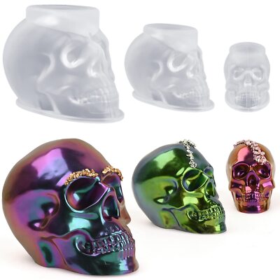 3 Pcs Skull Resin Mold 3D Silicone Molds for DIY Crafts Soap Clay Candle