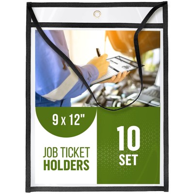 10 Pack Hanging Job Ticket Holders with Strap 9x12 in - Black Shop Ticket Hol...