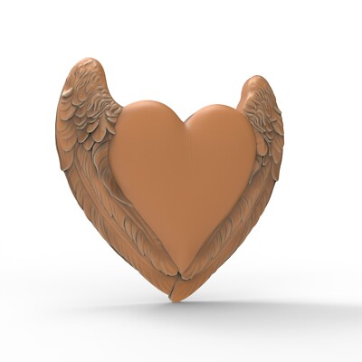 STL File 3D Model Relief for 3D Printer CNC Carving Angel Wings Heart Sculpture