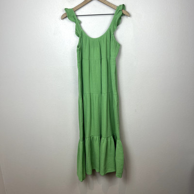 Marine Layer Jude Flutter Sleeve Midi Dress Size L Green Gauzy Pockets Flowy