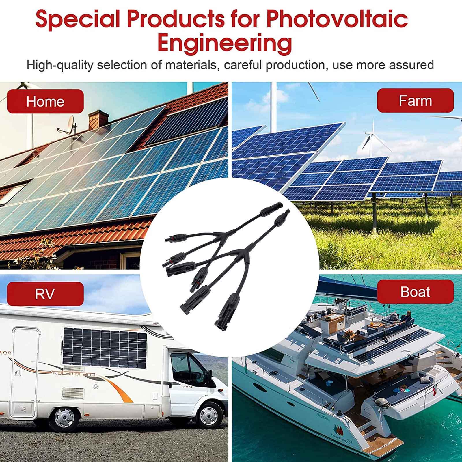1 Pair 12AWG 1 to 3 Y Branch Solar Wiring Connector Solar Cable for Solar Panel