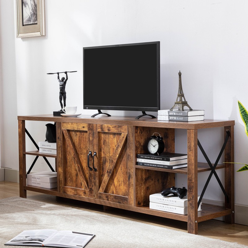 68&rdquo; Wood TV Stand Farmhouse Entertainment Center w/ Barn Doors for TVs Up to 78"