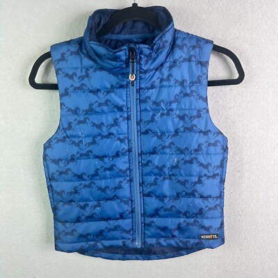 Kids Kerrits Vest Girls Small Blue Horse Crazy Quilted  Full Zip Equestrian