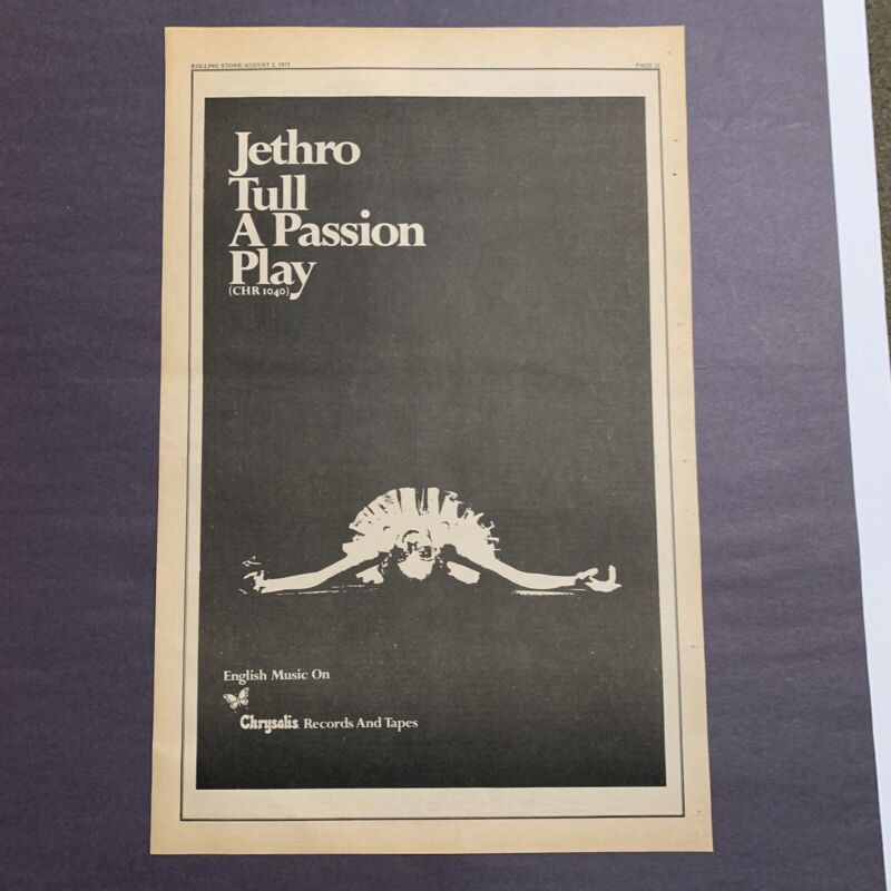 Jethro Tull A Passion Play Original 1973 17" x 10.5" Poster Type Advert