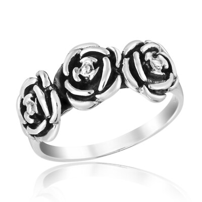 Vintage Valentine Roses of Love .925 Sterling Silver Promise Ring-7