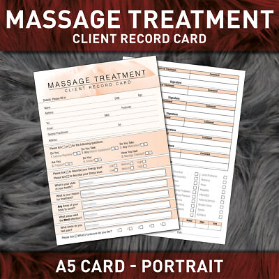 Massage Client Record Card Treatment Consultation Therapists Form PREMIUM A5