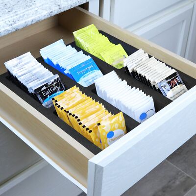 Tea Bag Drawer Organizer Black Foam Tray Insert Kitchen Packet 12.5