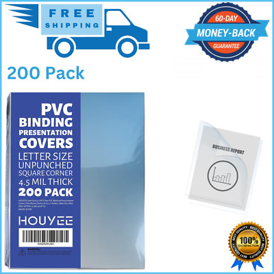 200 Pack 4.5 Mil PVC Binding Presentation Covers Clear Report Covers8.5X11 In