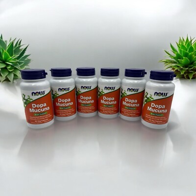 Lot Of 6 - NOW Foods Dopa Mucuna Veg Capsules 90 Count Bottle 12/2025 New Sealed