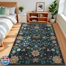 Terrug 4x6 Dark Green Floral Area Rug for Bedroom,Boho Machine Washable Ultra-Thin Rugs with Non-Slip Blacking for Living Room,Large Flower Carpet for Dining Room Playroom Floor Decor