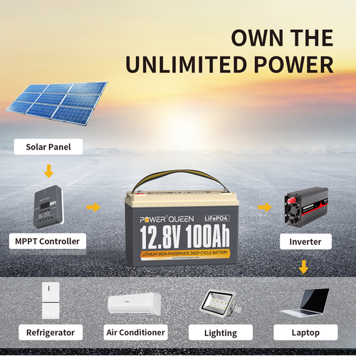 Power Queen 12V 100Ah LiFePO4 Lithium Battery Deep Cycle BMS for Solar RV Boat