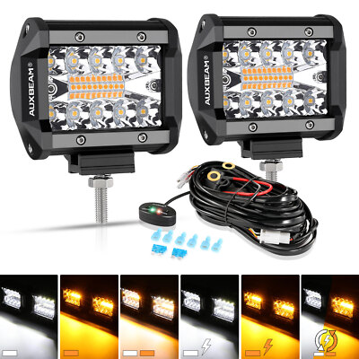AUXBEAM 4" LED Work Light Bar Spot Cube Pods White Amber Strobe Fog Driving Lamp
