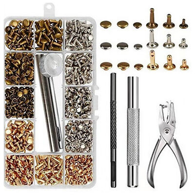 300 Set Leather Rivet Double Cap Rivet Tubular Metal Studs Punch Plier Kit O2D8