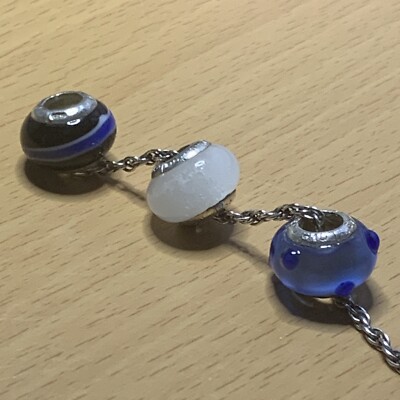 Set Of Lovelinks Blue Tones 925 silver Murano Glass Beads X 3