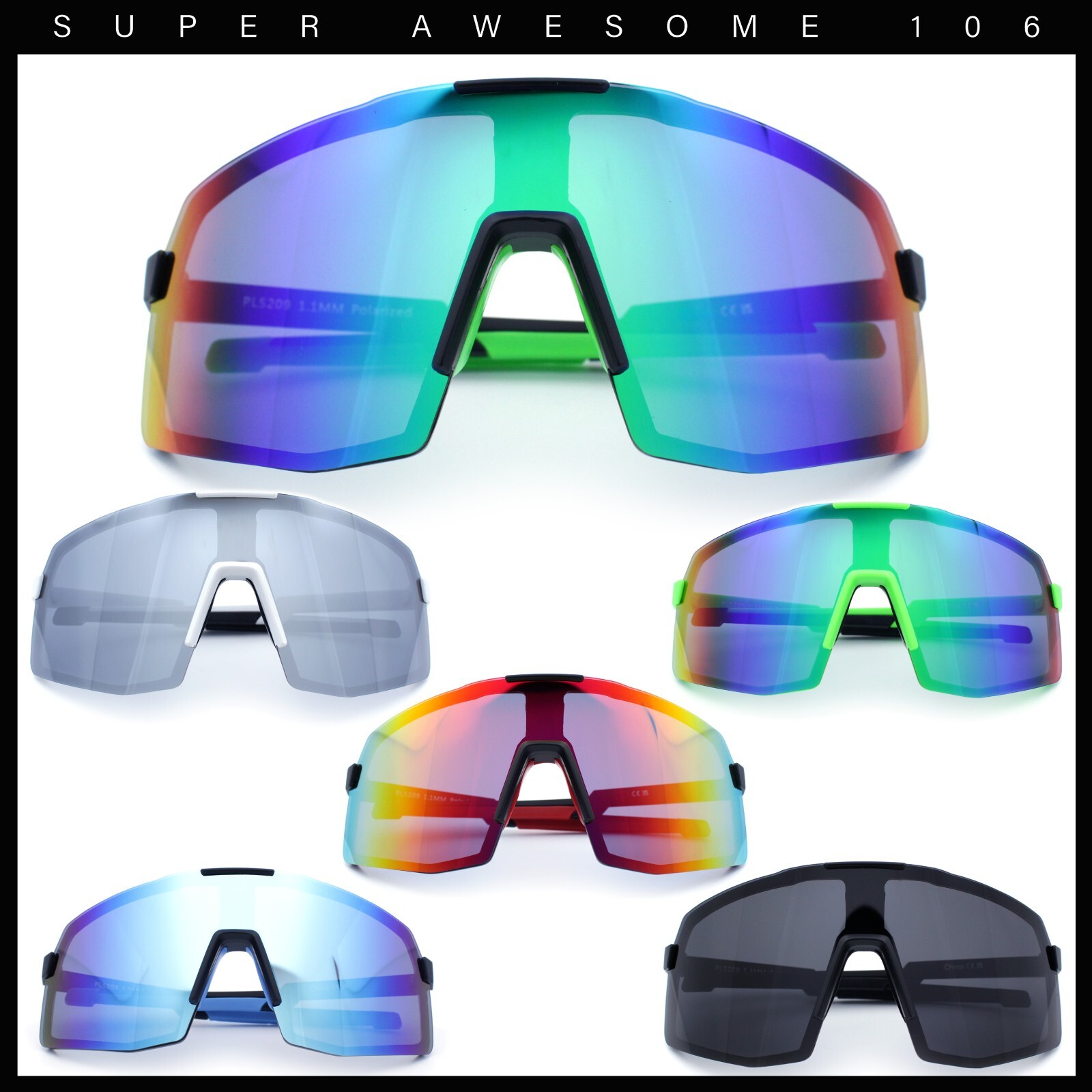 Mens Polarized Oversized Large Shield Monoblock Plastic Sport Sunglasses