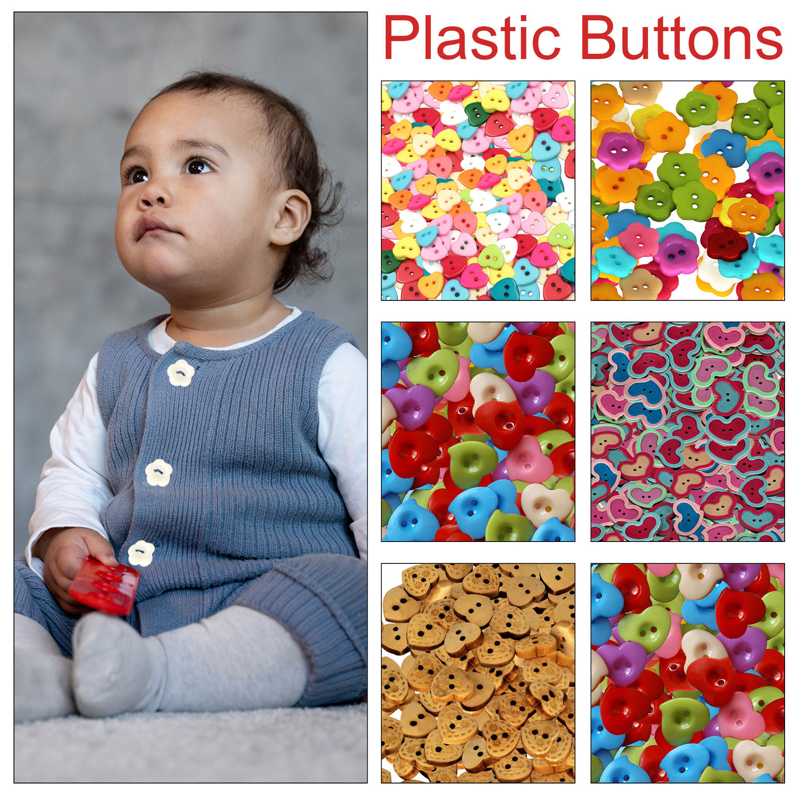 artandcraftsuk 100 Stück Herzförmige Plastik Knöpfe Multicolor Pack