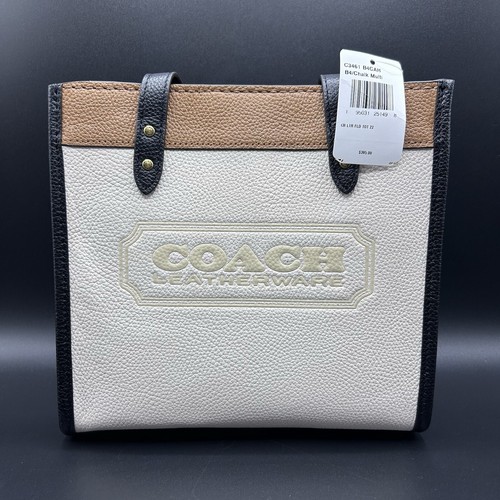 Coach Field Tote 22 Chalk Brass In Colorblock Leather With