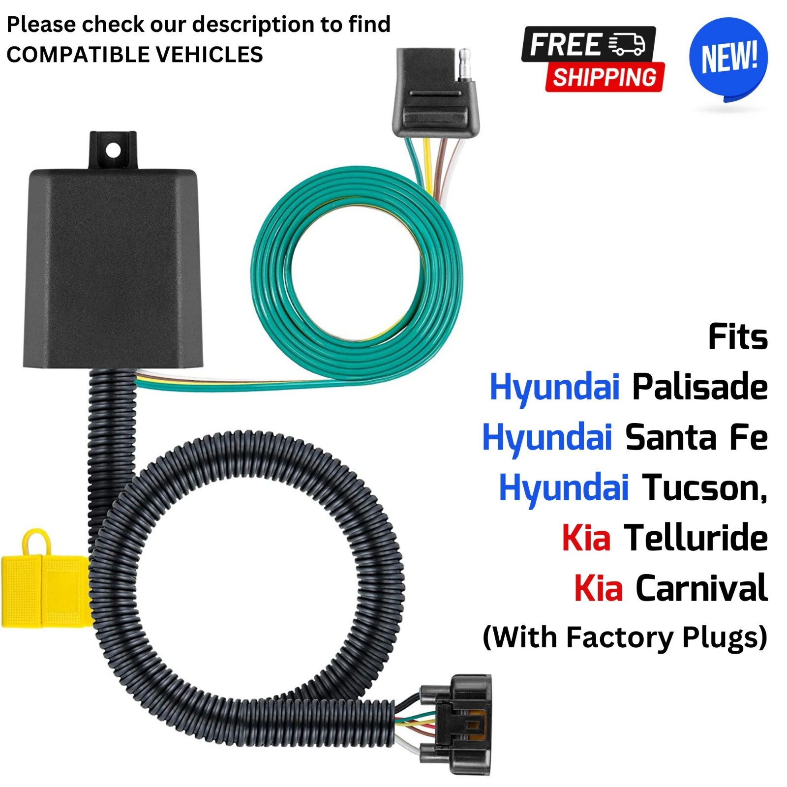 4Pin Trailer Wiring Harness For Hyundai Palisade Santa Fe Tucson Kia