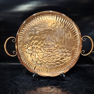 GREGORIAN SOLID COPPER HAND HAMMERED 12.5'' SERVING TRAY WITH HANDLES. Marked.