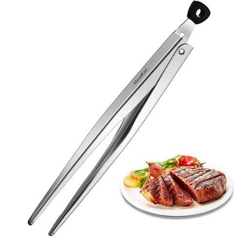 Huakai 12-inch Locking Stainless Steel Kitchen Tongs 12inch, Silver