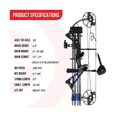 Sanlida 2024 New Dragon X7 Ready to Hunt Compound Bow Package for Adults, Arc...