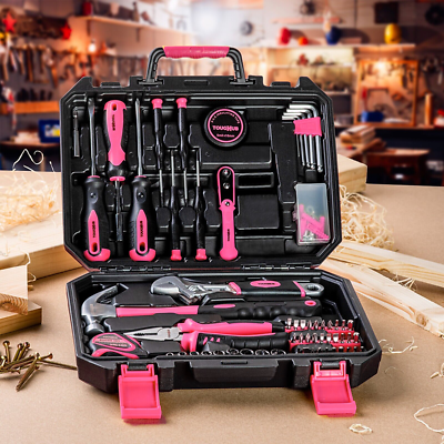 100 Pcs Premium Household Repair Tools Set Ladies Pink Tool Kit Set With Case