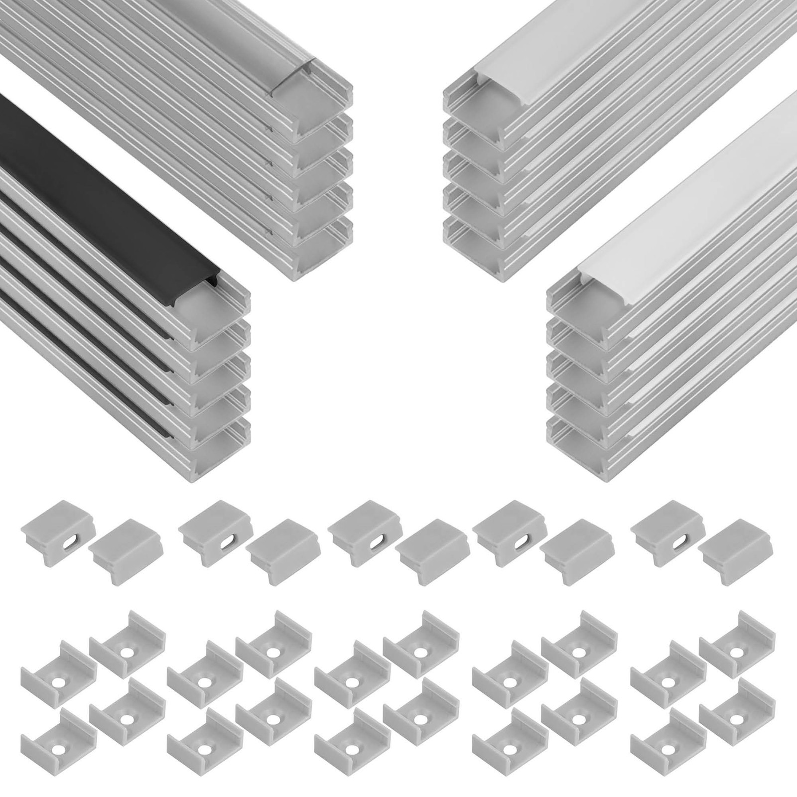 AFTERTECH Aluminiumprofil Für LED-Streifen – 5 X 2 M (10 M), Weiß, Inkl. Abdeckung Und Endkappen