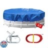 COVALL 19 Ft Round Heavy Duty Winter Pool Cover，for 16ft Above Ground Pool,Cold and UV Resistant, Weatherproof and Durable, Winch and Cable Included (Blue/Black,Cover Diameter 19')