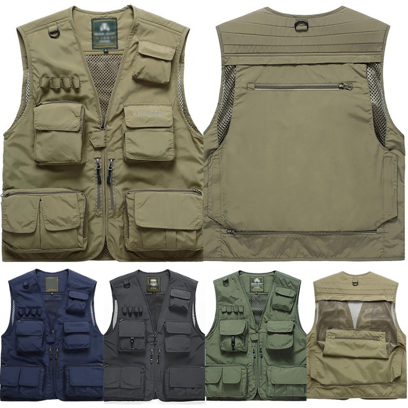 Herren Trekking Weste Fotografie Mesh Angler Jacken Taschen Outdoorweste Tops DE
