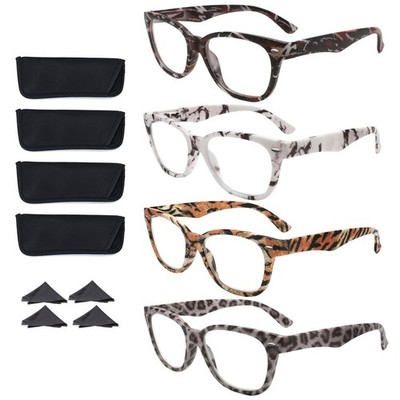 LANLANG Confezione da 4 Occhiali da Lettura con Filtro Luce Blu per Donna Uomo, 