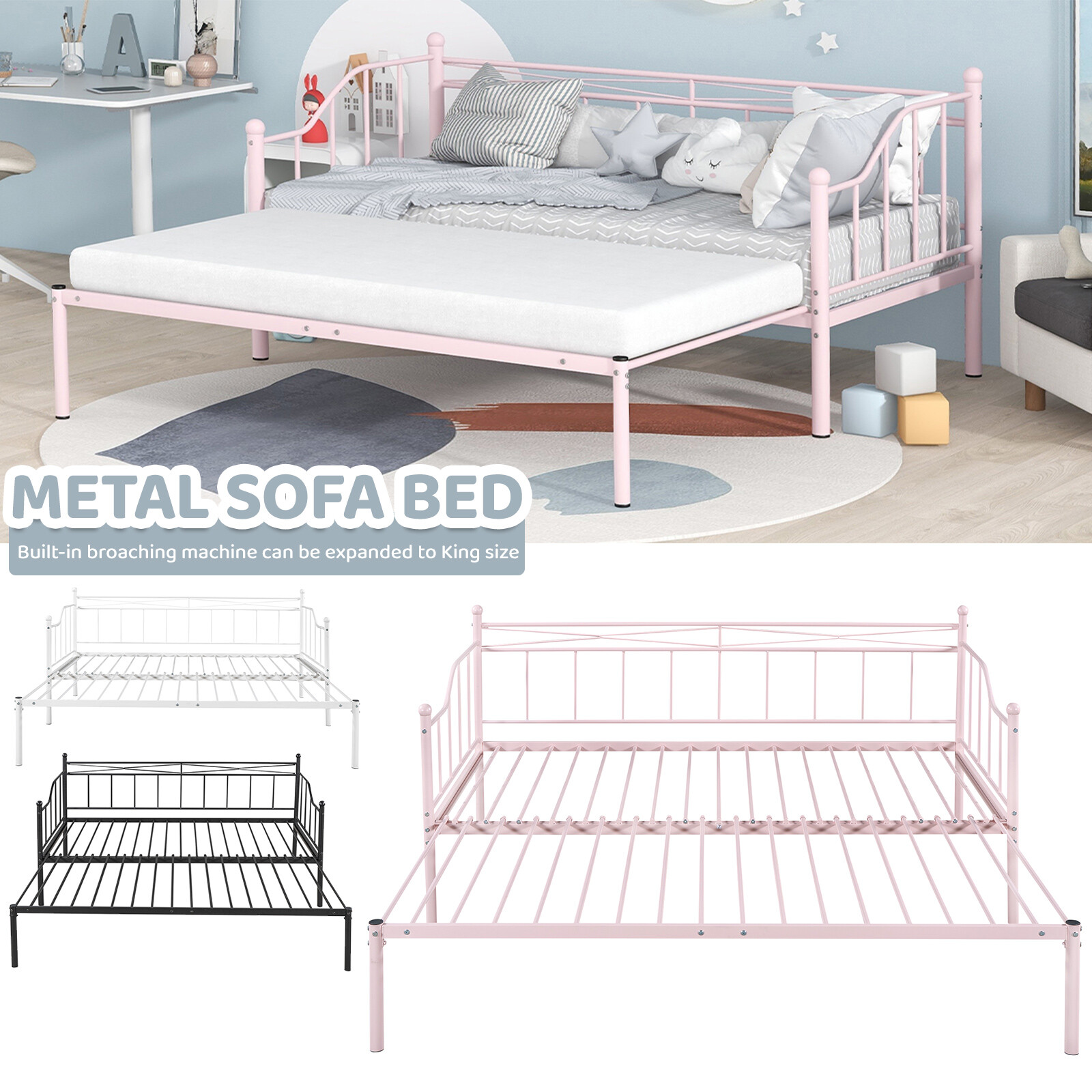 Sofa Bed Daybed With Trundle &slat Expandable Design
