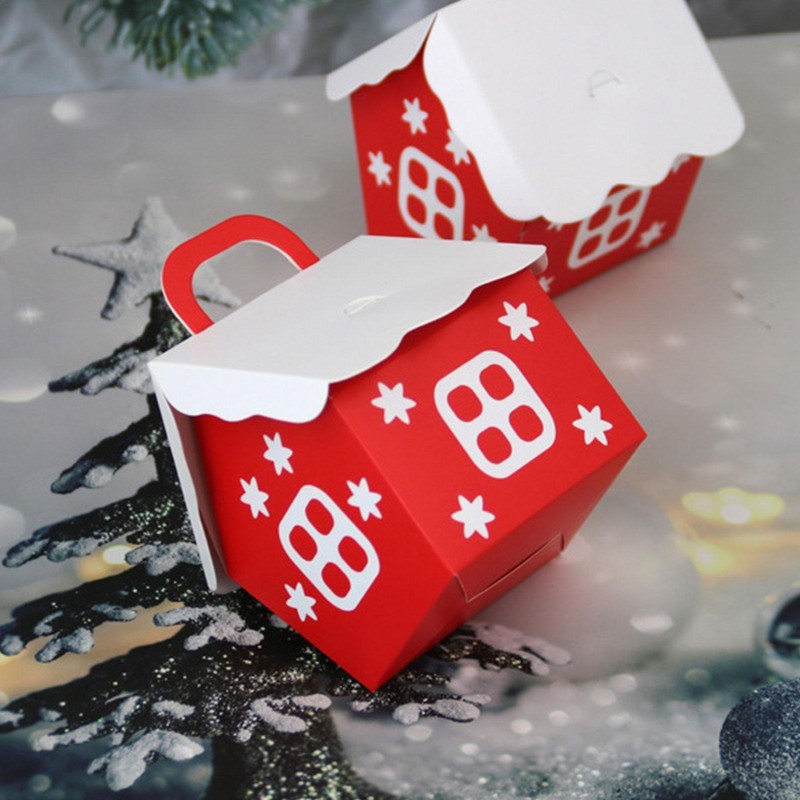 10PCS Christmas Gift Box House Shape Favour Wrapping Bag Candy Boxes Party