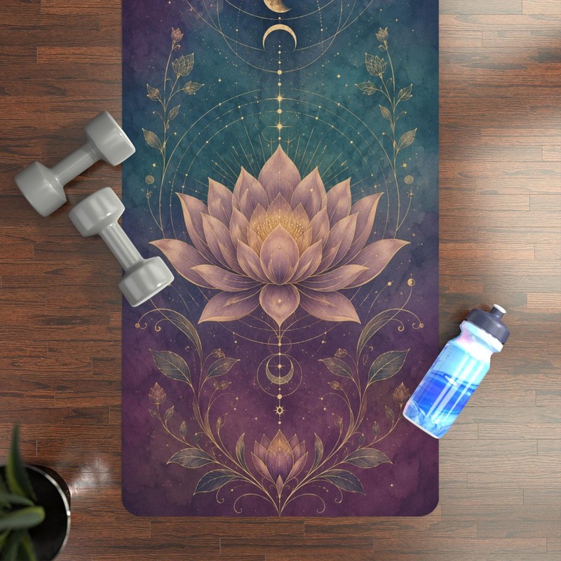 Lunar Lotus Yoga Mat 24 x 72  Microfiber Suede Rubber Non Slip