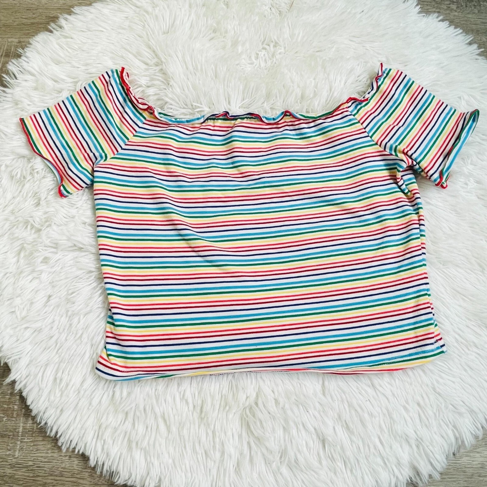 SUPERDOWN Chic Off the Shoulder Rainbow Striped Top | eBay