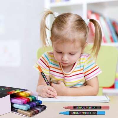 24 Colors Premium Extra Fine Point Acrylic Paint Marker Pens for Wood Canvas ...