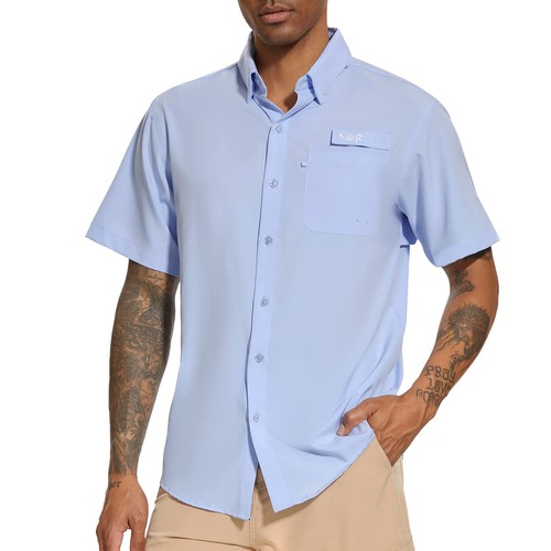 BASSDASH Men's UPF 50+ Short Sleeve Button Down Fishing Shirt Breathable