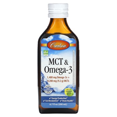 MCT & Omega-3, Натуральный лимонный лайм, 6,7 жидких унций (200 мл)