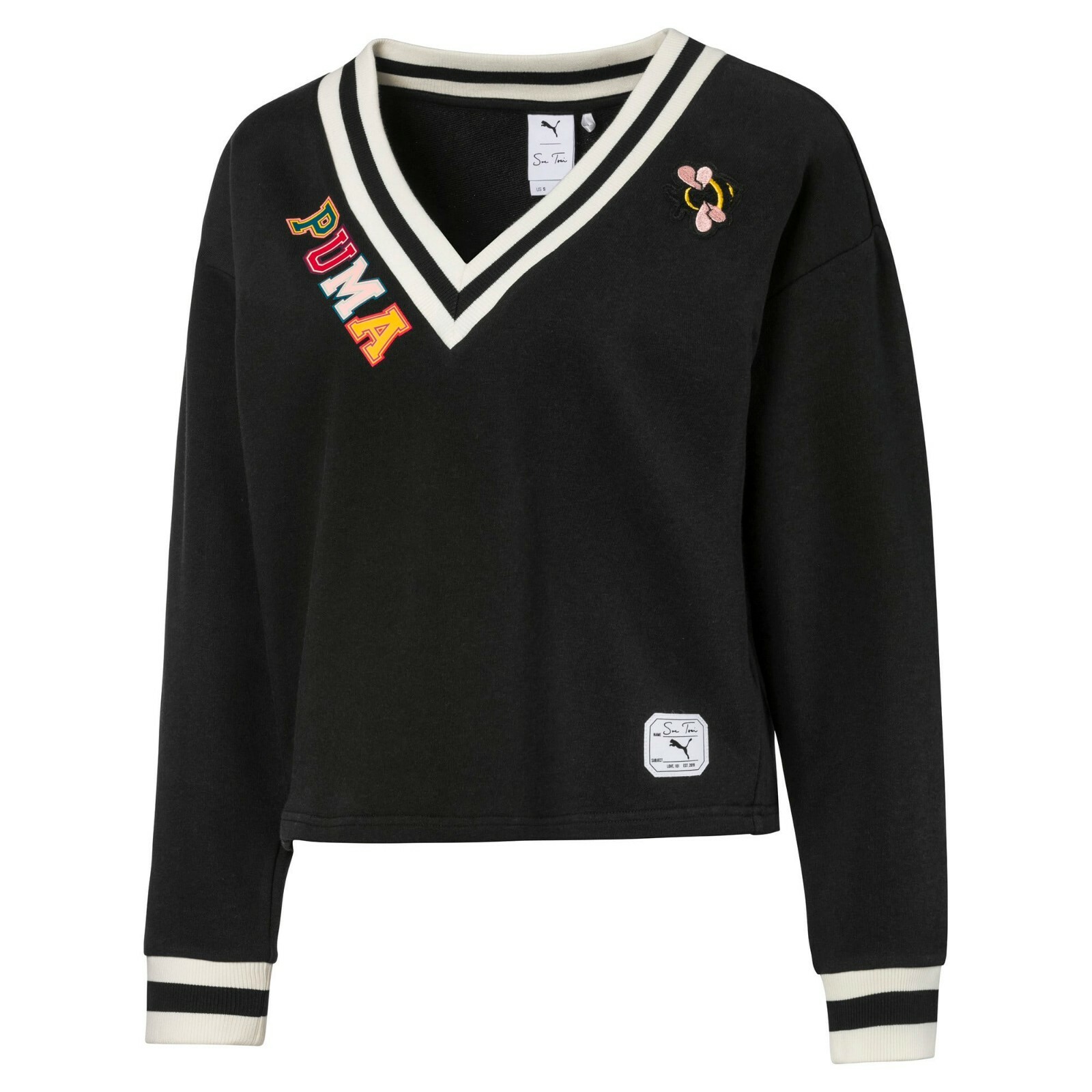 

Puma Womens x Sue Tsai V-Neck Sweater Black Color Block Active Wear 595260-01, Черный