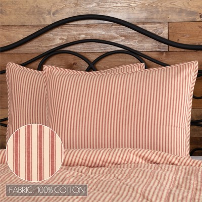 VHC Brands Sawyer Mill Farmhouse Red Tan Ticking Stripe Standard Sham 21x27"