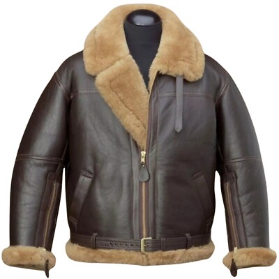 b3 raf brown mens bomber flying aviator fur irvin real shearling leather jacket 125450414754