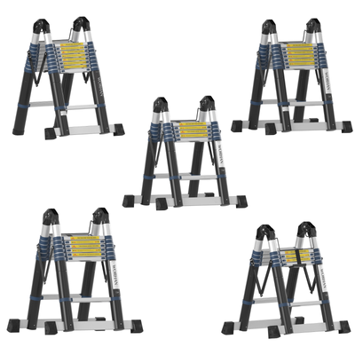 WORHAN Double Telescopic Ladder Foldable Extendable Multipurpose Anodized Rigid