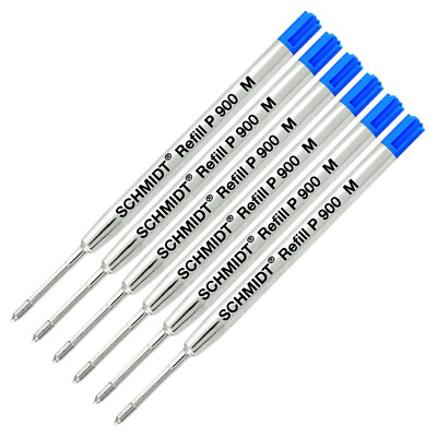 6X Schmidt P900 Parker Style Ballpoint Pen Refills, Blue Medium Point