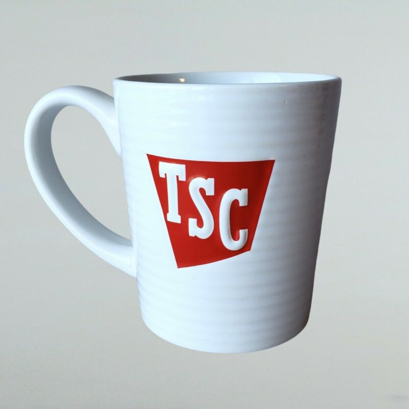 TSC Tractor Supply Co Mug Red White Large Ribbed Debossed Stoneware Coffee Cup